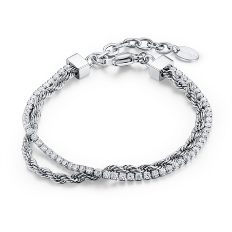 BRAND GIOIELLI CRYSTAL BRACCIALE TENNIS 2MM CON CATENA CORDA - 14BR023W-1 - 14BR023W-1