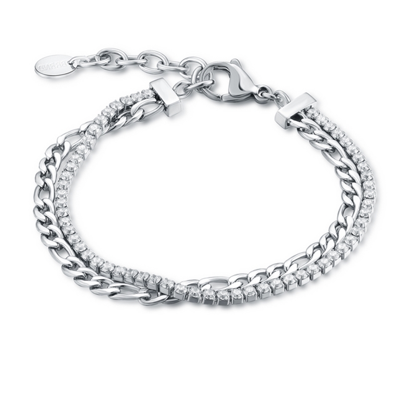 BRAND GIOIELLI CRYSTAL BRACCIALE TENNIS 2MM CON CATENA FIGARO