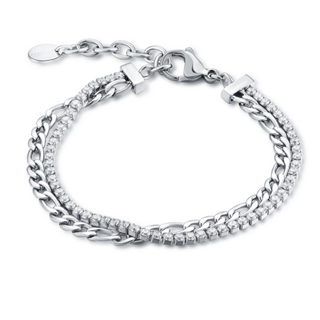 BRAND GIOIELLI CRYSTAL BRACCIALE TENNIS 2MM CON CATENA FIGARO - 14BR025W-1 - 14BR025W-1
