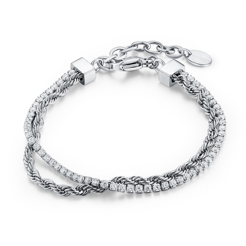 BRAND GIOIELLI CRYSTAL BRACCIALE TENNIS 3MM CON CATENA CORDA