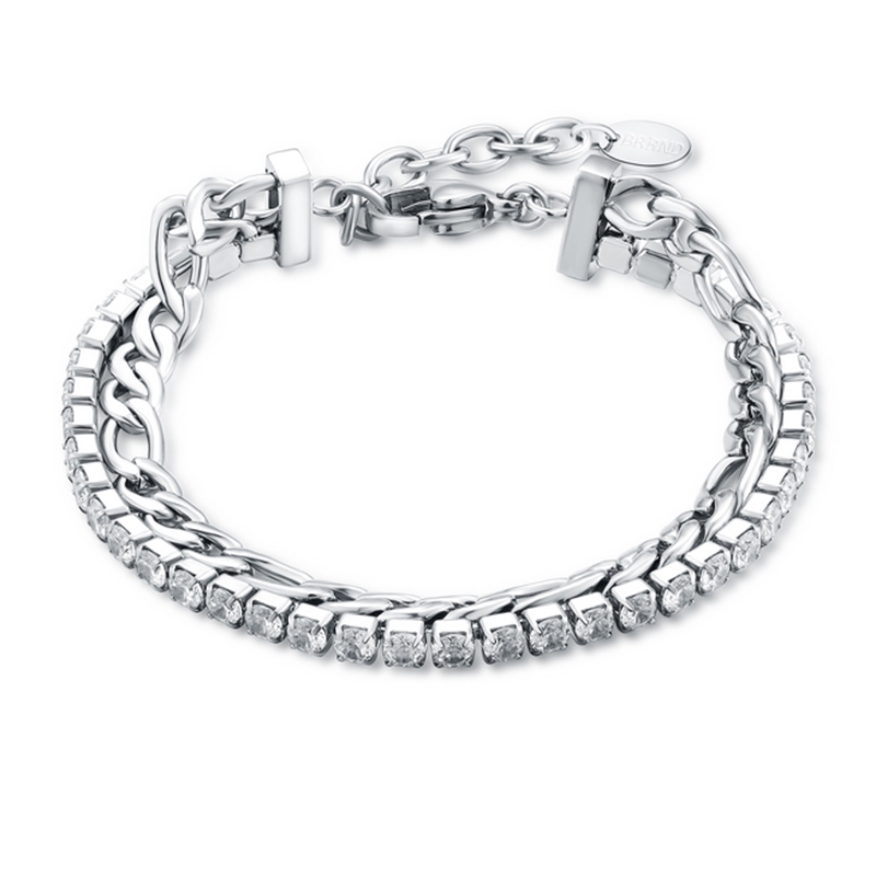 BRAND GIOIELLI CRYSTAL BRACCIALE TENNIS 3MM CON CATENA FIGARO