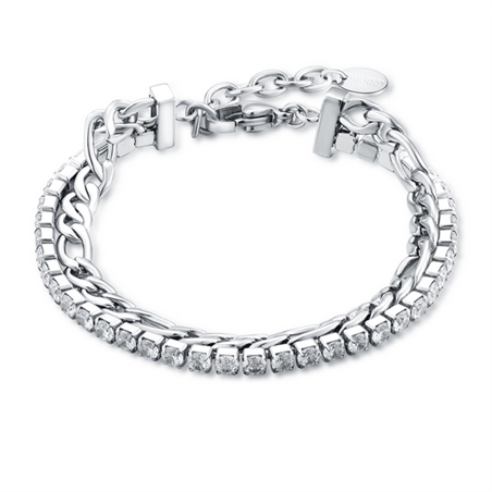BRAND GIOIELLI CRYSTAL BRACCIALE TENNIS 3MM CON CATENA FIGARO - 14BR026W-1 - 14BR026W-1