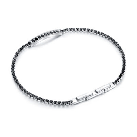 BRAND GIOIELLI BRACCIALE TENNIS CRISTALLI NERI E TARGHETTA MIS. 20 - 2000000014326-1 - 14BR003N-L-1