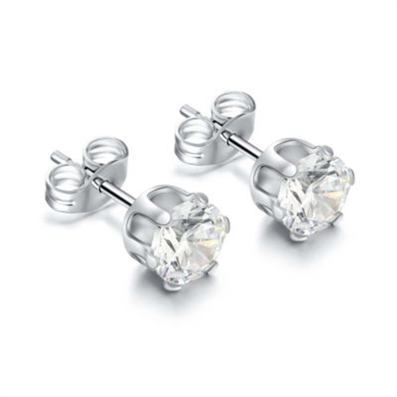 BRAND GIOIELLI ORECCHINI PUNTI LUCE CRISTALLI BIANCHI 6MM