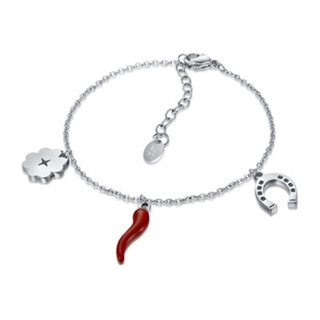 BRAND GIOIELLI BRACCIALE IN ACCIAIO CON CORNETTO, QUADRIFOGLIO E STAFFA DI CAVALLO - 2000000016252-1 - 03BR012-1
