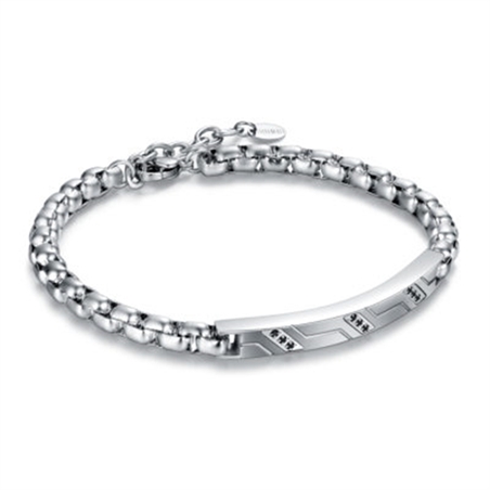BRAND GIOIELLI BRACCIALE IN ACCIAIO TARGA E CRISTALLI NERI - 2000000019789-1 - 55BR002N-1