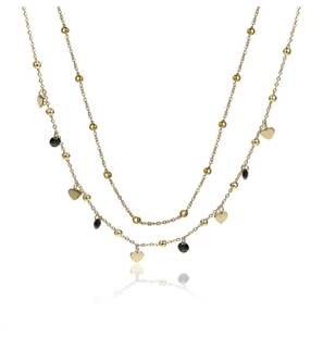 BRAND GIOIELLI MOST COLLANA DOPPIA CUORI ORO E CRISTALLI NERI - 19NK002G-1 - 19NK002G-1