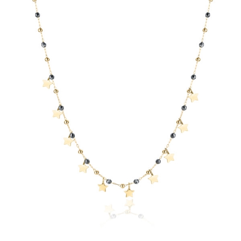 BRAND GIOIELLI COLLANA CON SFERE STELLE ED EMATITE COLOR ORO 42+5