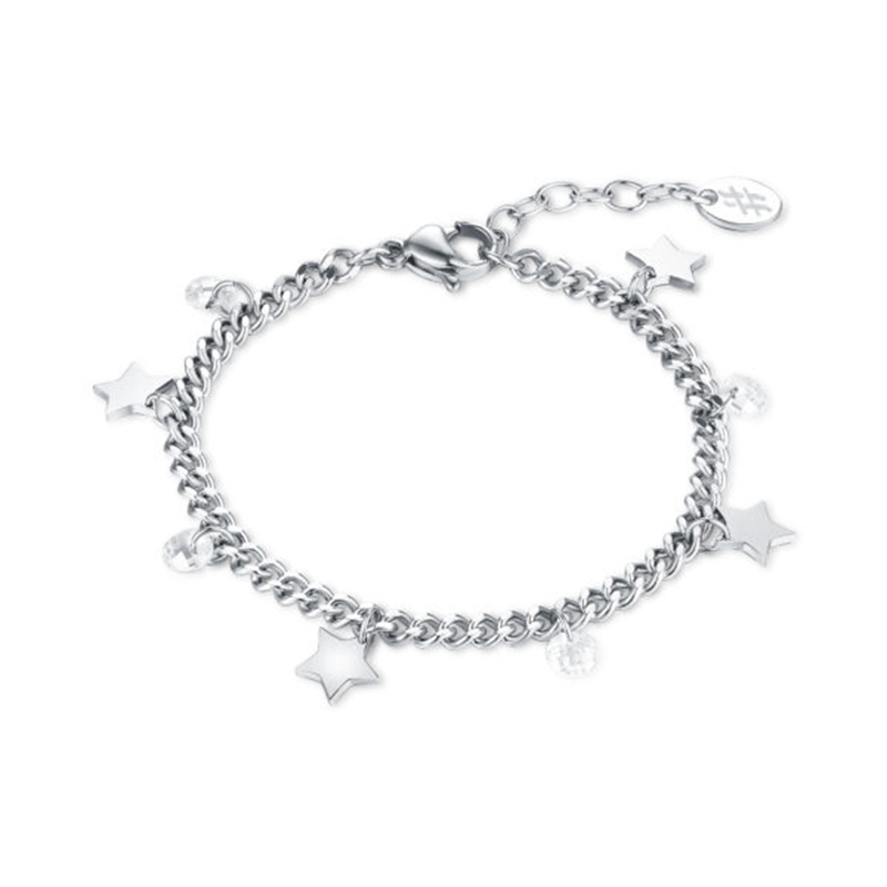 BRAND GIOIELLI BRACCIALE CATENA STELLE E CRISTALLI FIGLIA IN ACCIAIO BRAND GIOIELLI BRACCIALE CATENA STELLE E CRISTALLI FIGLIA IN ACCIAIO