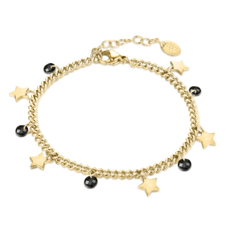 BRAND GIOIELLI BRACCIALE CATENA STELLE E CRISTALLI MAMMA IN ACCIAIO COLOR ORO BRAND GIOIELLI BRACCIALE CATENA STELLE E CRISTALLI MAMMA IN ACCIAIO COLOR ORO