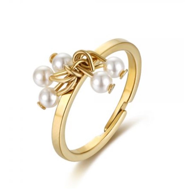 BRAND GIOIELLI PERLE DI LUNA ANELLO 5 MADREPERLA PENDENTI MISURA 12 PVD ORO