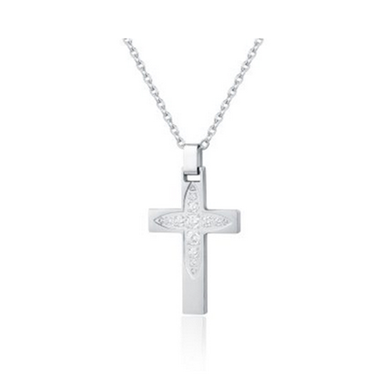 BRAND GIOIELLI EMPIRE COLLANA CROCE CON CRISTALLI BIANCHI