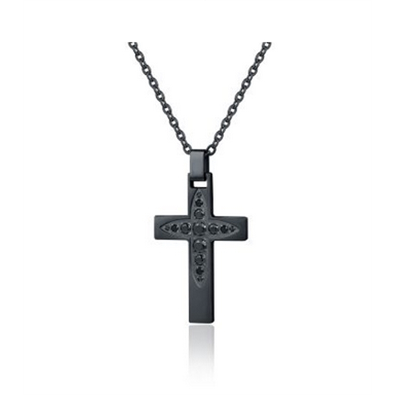 BRAND GIOIELLI EMPIRE COLLANA CROCE CON CRISTALLI NERI