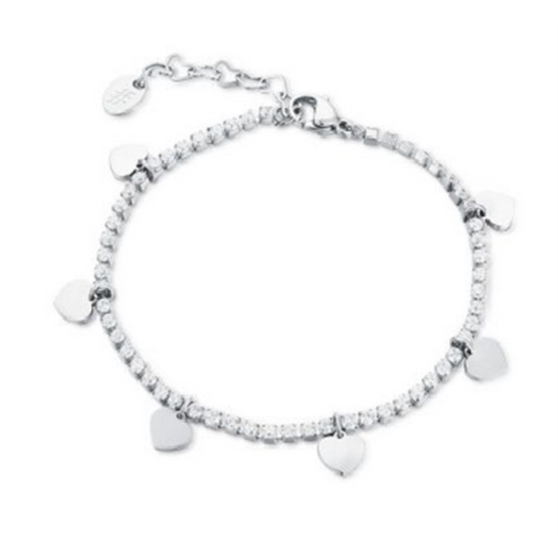 BRAND GIOIELLI BRACCIALE TENNIS CRISTALLI BIANCHI CON CUORI PENDENTI