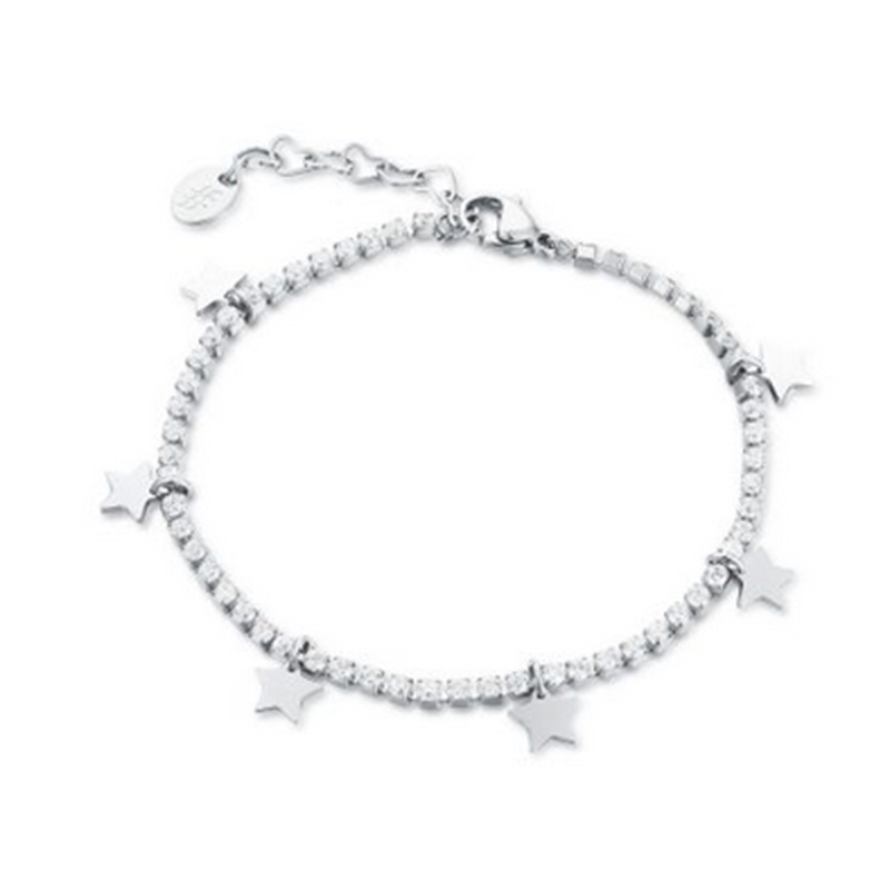 BRAND GIOIELLI BRACCIALE TENNIS CRISTALLI BIANCHI CON STELLE PENDENTI
