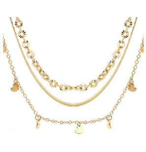 BRAND GIOIELLI LAYERS COLLANA DORATA TRIPLO FILO CON CUORI - 30NK001G-1 - 30NK001G-1
