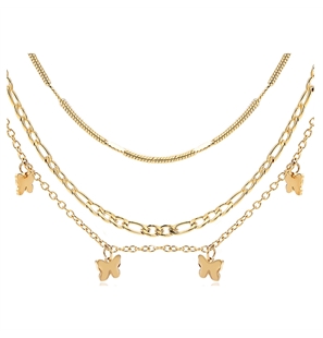 BRAND GIOIELLI LAYERS COLLANA DORATA TRIPLO FILO CON FARFALLE - 30NK002G-1 - 30NK002G-1