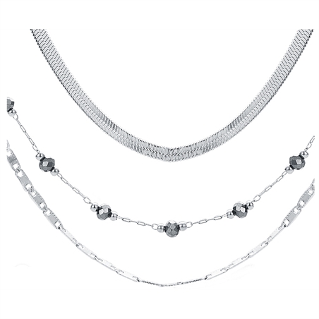BRAND GIOIELLI LAYERS COLLANA TRIPLO FILO CON CRISTALLI NERI - 30NK003-1 - 30NK003-1