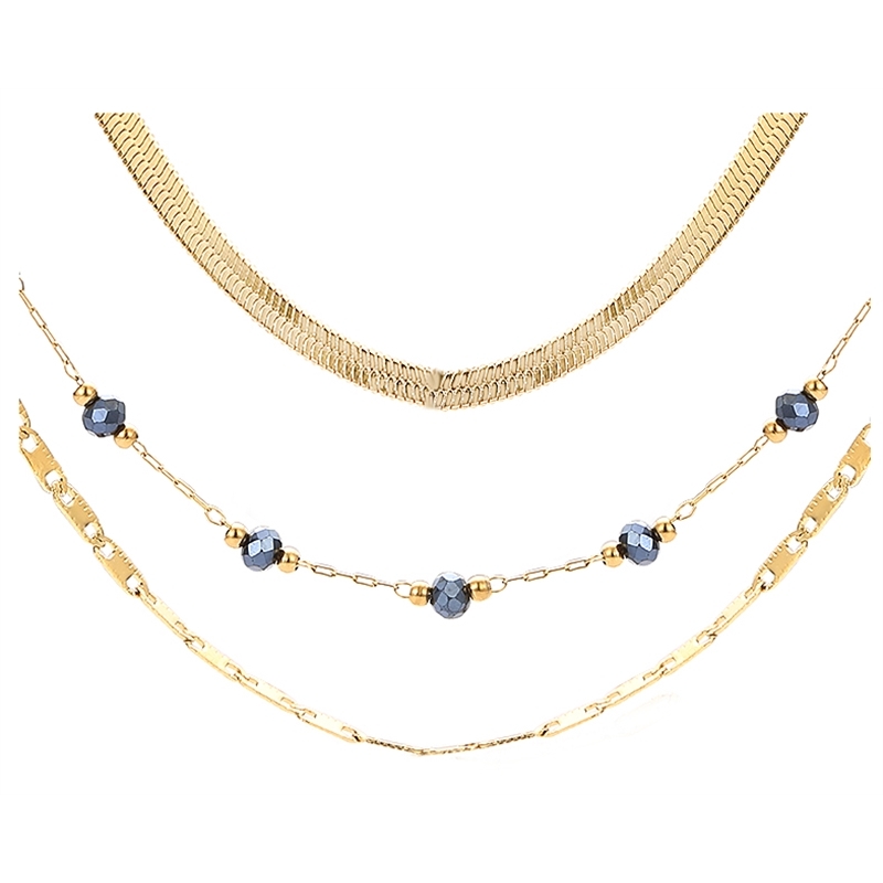 BRAND GIOIELLI LAYERS COLLANA DORATA TRIPLO FILO CON CRISTALLI NERI BRAND GIOIELLI LAYERS COLLANA DORATA TRIPLO FILO CON CRISTALLI NERI