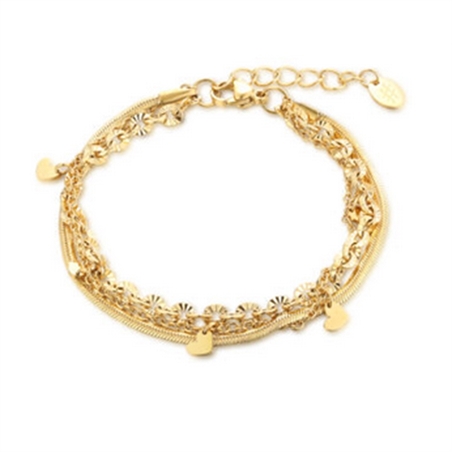 BRAND GIOIELLI LAYERS BRACCIALE ORO TRIPLO FILO CON CUORI - 30BR011G-1 - 30BR011G-1