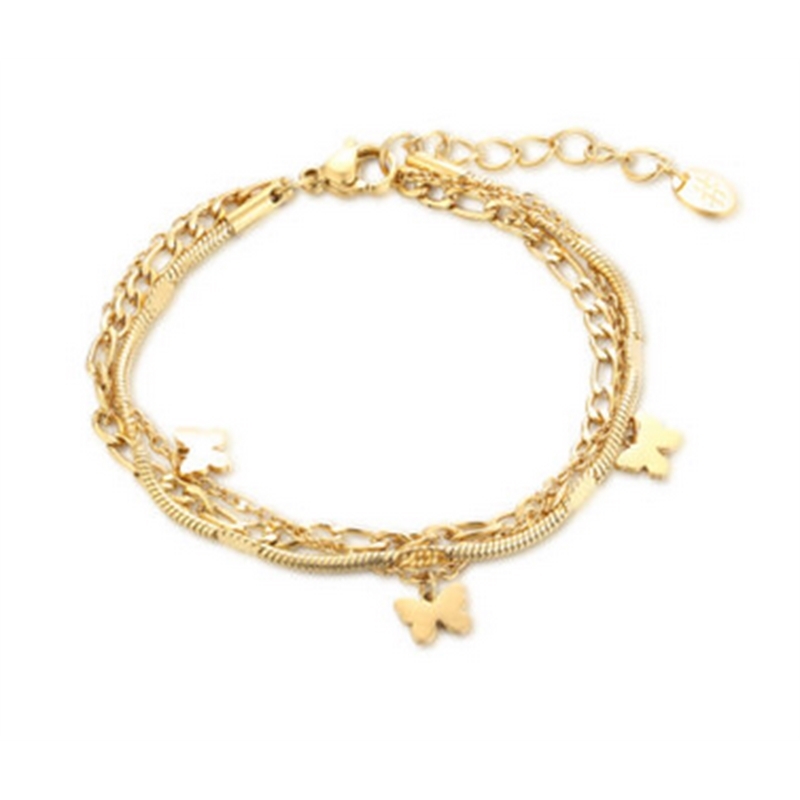 BRAND GIOIELLI LAYERS BRACCIALE ORO TRIPLO FILO CON FARFALLE BRAND GIOIELLI LAYERS BRACCIALE ORO TRIPLO FILO CON FARFALLE