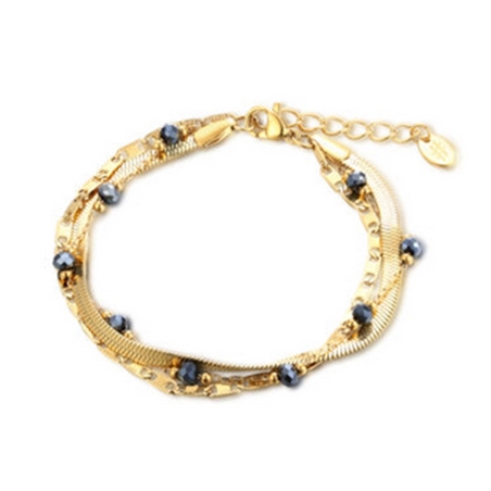 BRAND GIOIELLI LAYERS BRACCIALE ORO TRIPLO FILO CON CRISTALLI NERI - 30BR013G-1 - 30BR013G-1