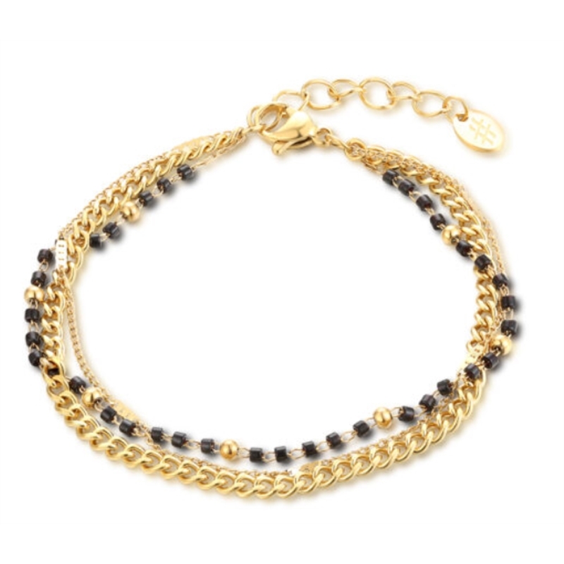 BRAND GIOIELLI LAYERS BRACCIALE DORATO TRIPLO FILO CON PERLINE BRAND GIOIELLI LAYERS BRACCIALE DORATO TRIPLO FILO CON PERLINE