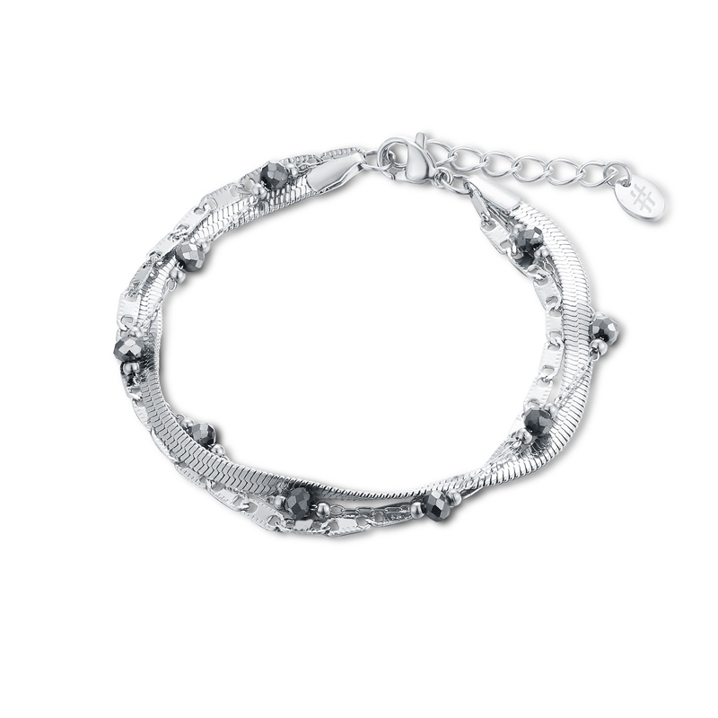 BRAND GIOIELLI LAYERS BRACCIALE TRIPLO FILO CON CRISTALLI NERI BRAND GIOIELLI LAYERS BRACCIALE TRIPLO FILO CON CRISTALLI NERI