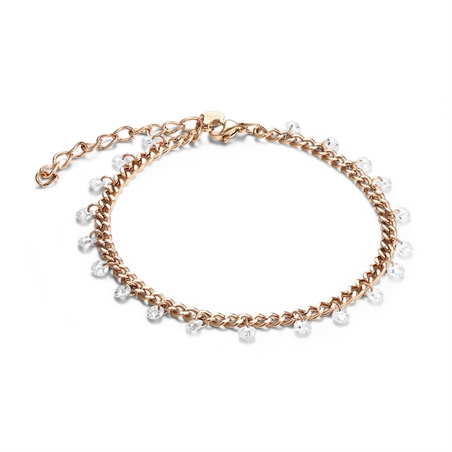 BRAND GIOIELLI CAVIGLIERA CATENA ROSE' CON CRISTALLI - 19AL001R-1 - 19AL001R-1