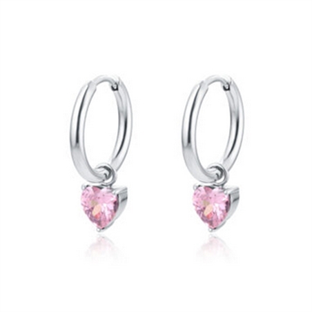 BRAND GIOIELLI ATTIMI ORECCHINI CERCHIO CON PENDENTE CUORE ROSA - 14ER027P-1 - 14ER027P-1