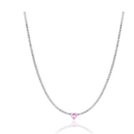 BRAND GIOIELLI ATTIMI COLLANA TENNIS CON CRISTALLO A FORMA DI CUORE ROSA - 14NK016P-1 - 14NK016P-1