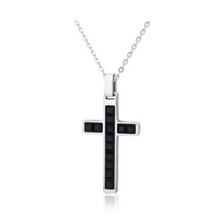 BRAND GIOIELLI METROPOLIS COLLANA CROCE CON CRISTALLI NERI QUADRATI - 55NK007N-1 - 55NK007N-1