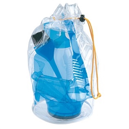 POCHETTE CILINDRICA PLASTICA TRASPARENTE CHIUSURA CON CORDONE REGOLABILE