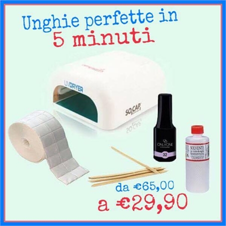 KIT SMALTO GEL 1 STEP ONLYONE: LAMPADA U.V., SMALTO GEL, SGRASSATORE, BASTONCINI, PADS