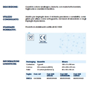 BLULINE COPPIA GUANTI IN COTONE ANALLERGICO BIANCO