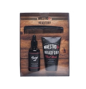 MAESTRO & BRADFORD COFANETTO BARBA CON PETTINE, OLIO E SHOWER GEL