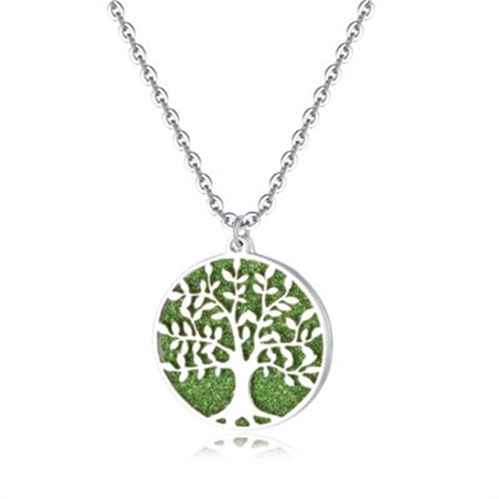 BRAND GIOIELLI COLLANA ALBERO DELLA VITA MEDIO CON GLITTER VERDE SMERALDO