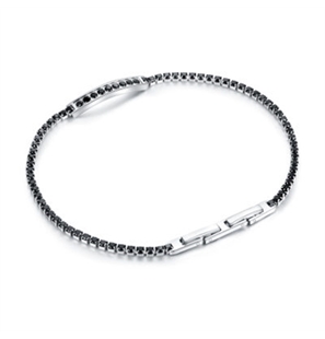 BRAND GIOIELLI BRACCIALE TENNIS CRISTALLI NERI E TARGHETTA MIS. 20