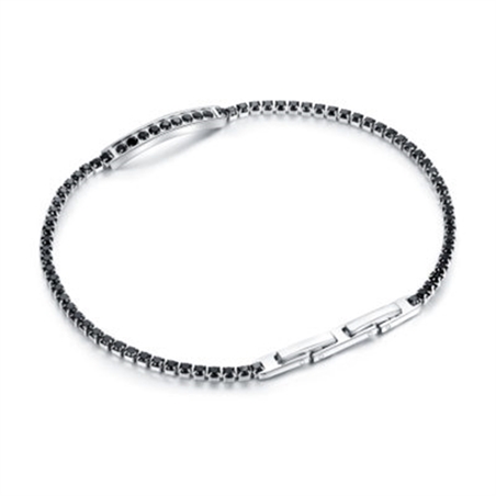 BRAND GIOIELLI BRACCIALE TENNIS CRISTALLI NERI E TARGHETTA MIS. 20