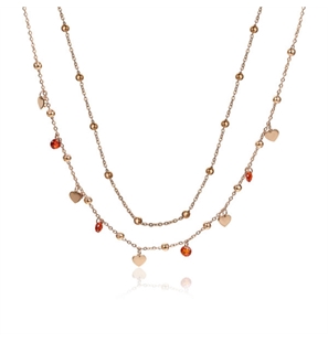 BRAND GIOIELLI MOST COLLANA DOPPIA CUORI ROSE' E CRISTALLI ROSSI