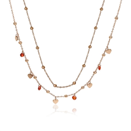 BRAND GIOIELLI MOST COLLANA DOPPIA CUORI ROSE' E CRISTALLI ROSSI