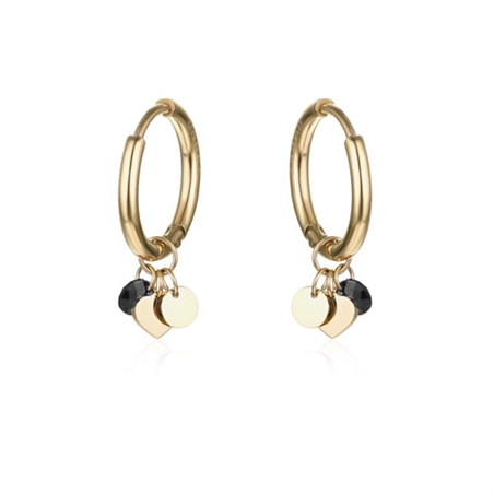BRAND GIOIELLI MOST ORECCHINI CUORI ORO E CRISTALLI NERI