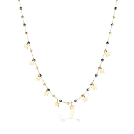 BRAND GIOIELLI COLLANA CON SFERE STELLE ED EMATITE COLOR ORO 42+5