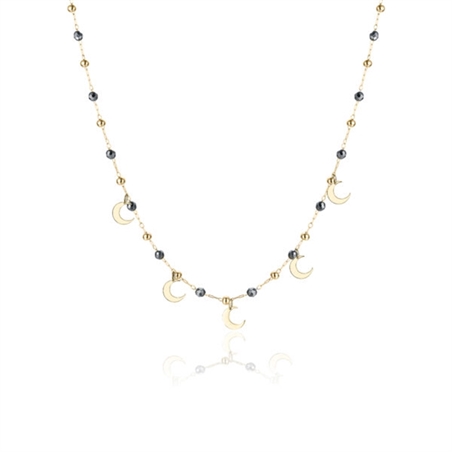 BRAND GIOIELLI COLLANA CON SFERE LUNE ED EMATITE COLOR ORO 42+5