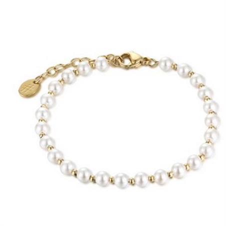 BRAND GIOIELLI PERLE DI LUNA BRACCIALE IN MADREPERLA E SFERE DI ACCIAIO PVD ORO