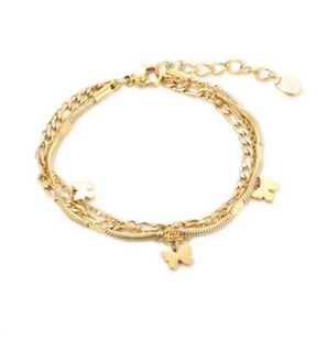 BRAND GIOIELLI LAYERS BRACCIALE ORO TRIPLO FILO CON FARFALLE