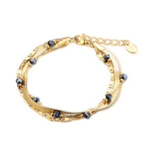 BRAND GIOIELLI LAYERS BRACCIALE ORO TRIPLO FILO CON CRISTALLI NERI