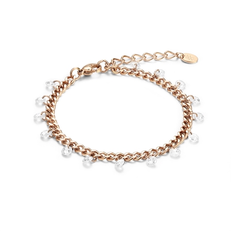 BRAND GIOIELLI BRACCIALE CATENA ROSE' E CRISTALLI BIANCHI