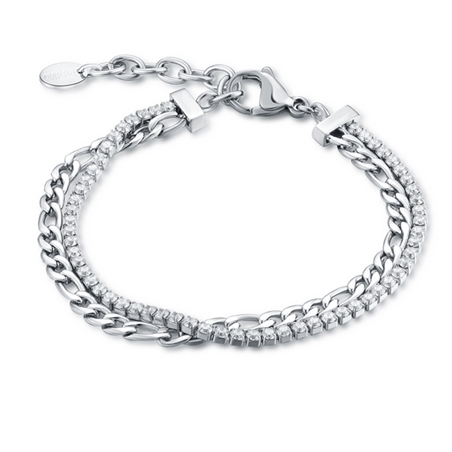 BRAND GIOIELLI CRYSTAL BRACCIALE TENNIS 2MM CON CATENA FIGARO