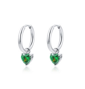BRAND GIOIELLI ATTIMI ORECCHINI CERCHIO CON PENDENTE CUORE VERDE